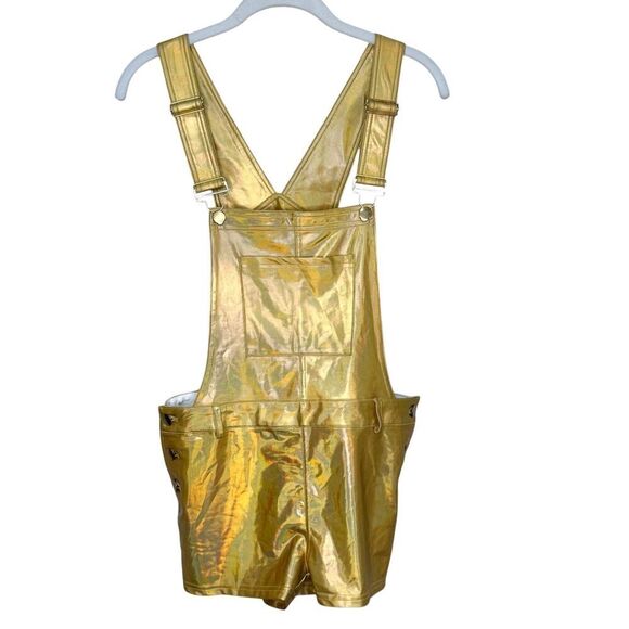 Dolls Kill Club Exx Size Small Overalls Shorts Metallic Gold Holographic - Picture 1 of 7